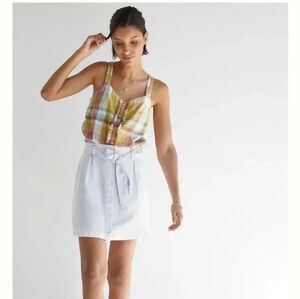 EUC Cloth & Stone for Anthropologie Belted Mini Skirt in Blue Motif, Size Small